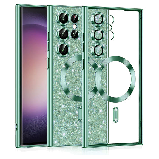 Capa MagSafe para Samsung Galaxy S23 Ultra S918, Techsuit, Luxury Glitter, Verde Claro