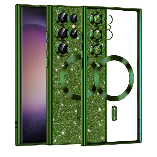 Capa MagSafe para Samsung Galaxy S23 Ultra S918, Techsuit, Luxury Glitter, Verde Escuro