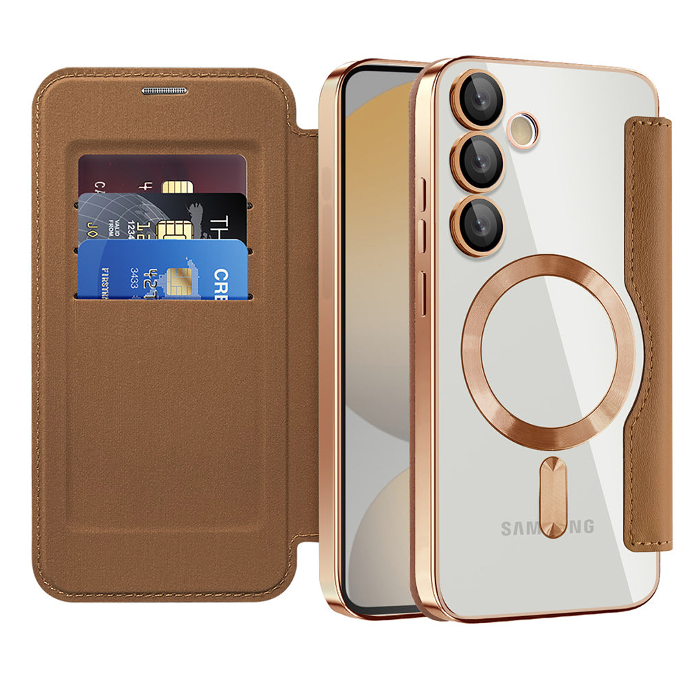 Capa MagSafe para Samsung Galaxy S24 FE S721, Techsuit, SmartMag Book, Castanha