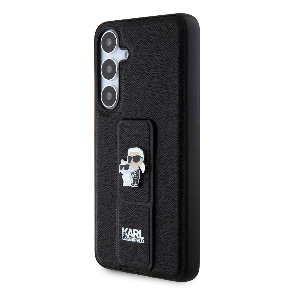 Capa MagSafe para Samsung Galaxy S24+ S926, Karl Lagerfeld, Saffiano Gripstand Karl & Choupette, Preta