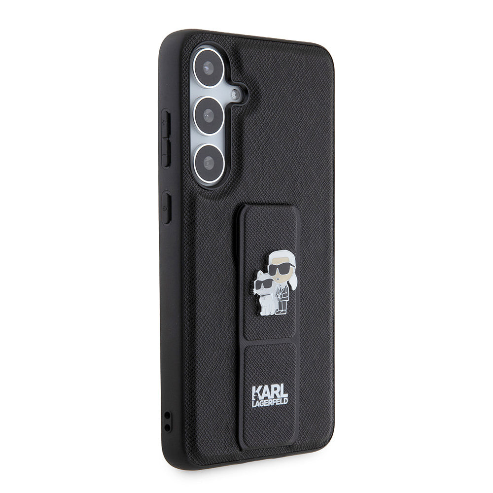 Capa MagSafe para Samsung Galaxy S24+ S926, Karl Lagerfeld, Saffiano Gripstand Karl & Choupette, Preta