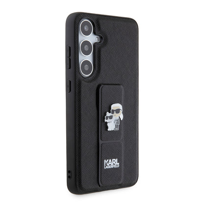Capa MagSafe para Samsung Galaxy S24+ S926, Karl Lagerfeld, Saffiano Gripstand Karl & Choupette, Preta