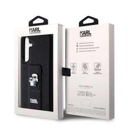 Capa MagSafe para Samsung Galaxy S24+ S926, Karl Lagerfeld, Saffiano Gripstand Karl & Choupette, Preta