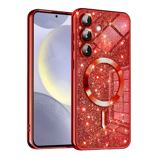 Capa MagSafe para Samsung Galaxy S24+ S926, Techsuit, Luxury Glitter, Vermelha