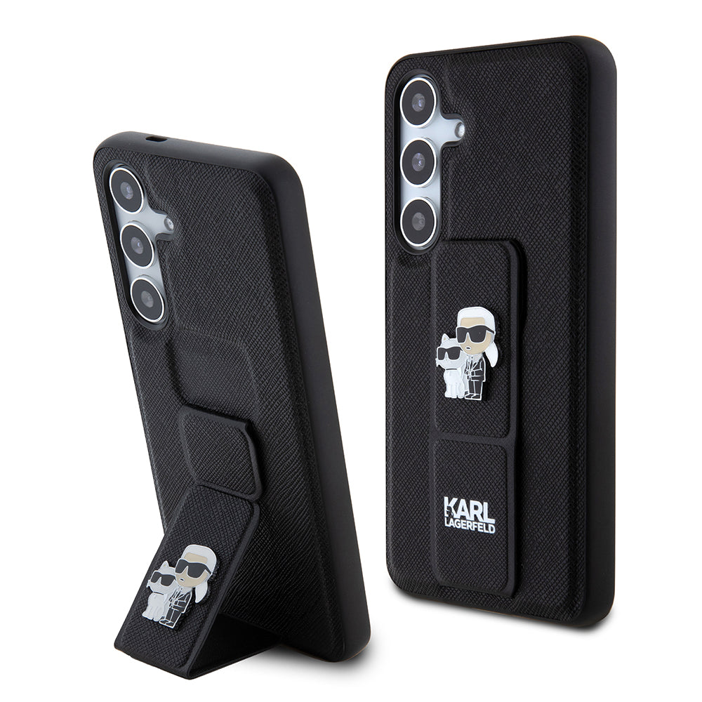 Capa MagSafe para Samsung Galaxy S24 S921, Karl Lagerfeld, Saffiano Gripstand Karl & Choupette, Preta.