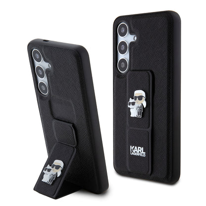 Capa MagSafe para Samsung Galaxy S24 S921, Karl Lagerfeld, Saffiano Gripstand Karl & Choupette, Preta.