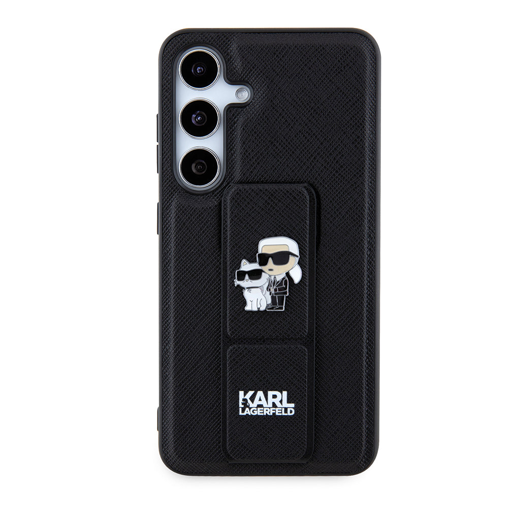 Capa MagSafe para Samsung Galaxy S24 S921, Karl Lagerfeld, Saffiano Gripstand Karl & Choupette, Preta.