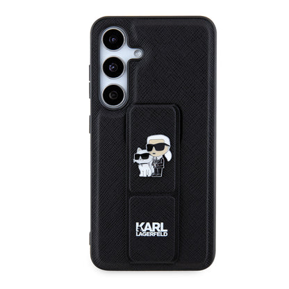 Capa MagSafe para Samsung Galaxy S24 S921, Karl Lagerfeld, Saffiano Gripstand Karl & Choupette, Preta.