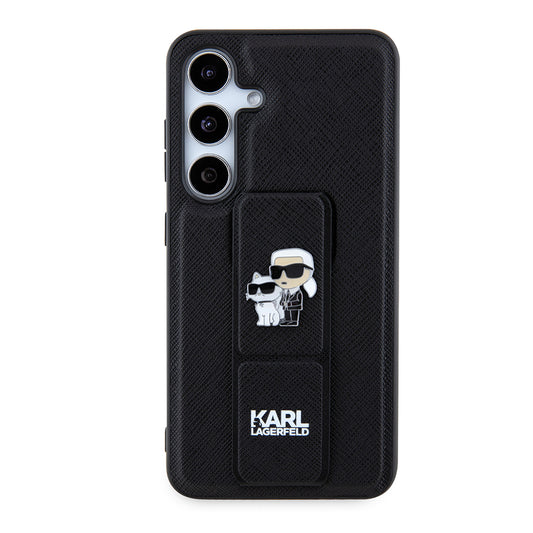 Capa MagSafe para Samsung Galaxy S24 S921, Karl Lagerfeld, Saffiano Gripstand Karl & Choupette, Preta.