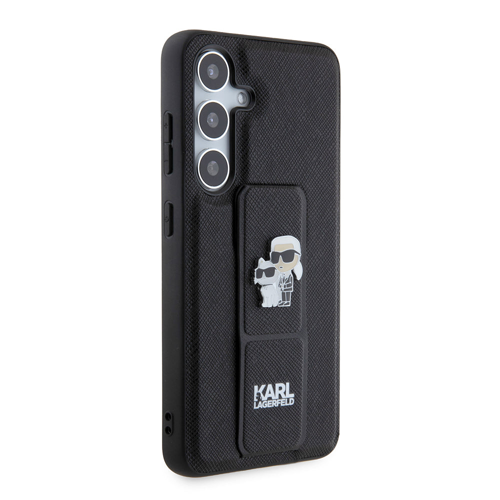 Capa MagSafe para Samsung Galaxy S24 S921, Karl Lagerfeld, Saffiano Gripstand Karl & Choupette, Preta.