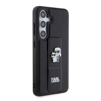 Capa MagSafe para Samsung Galaxy S24 S921, Karl Lagerfeld, Saffiano Gripstand Karl & Choupette, Preta.