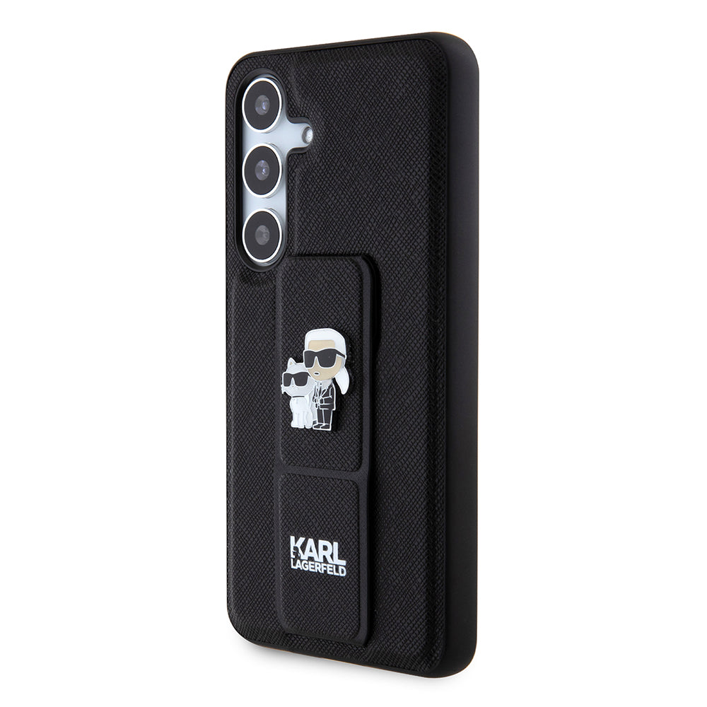 Capa MagSafe para Samsung Galaxy S24 S921, Karl Lagerfeld, Saffiano Gripstand Karl & Choupette, Preta.