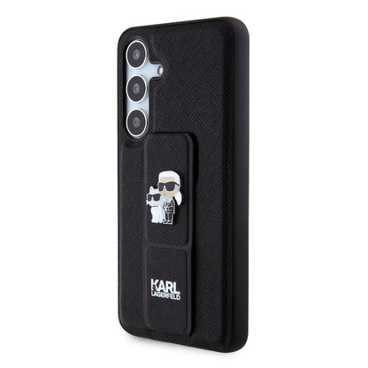 Capa MagSafe para Samsung Galaxy S24 S921, Karl Lagerfeld, Saffiano Gripstand Karl & Choupette, Preta.