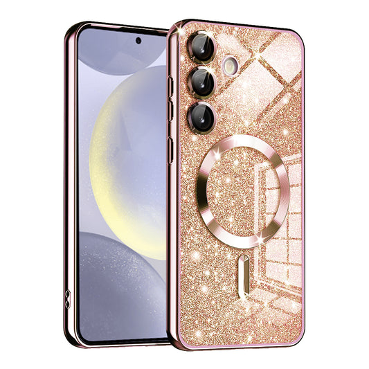 Capa MagSafe para Samsung Galaxy S24 S921, Techsuit, Luxury Glitter, Rosa Dourado