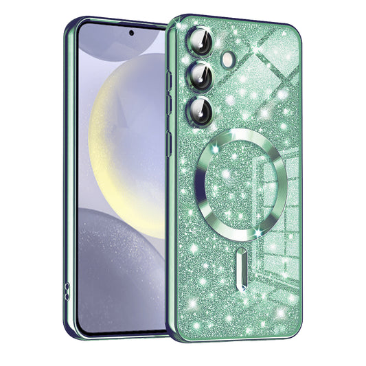 Capa MagSafe para Samsung Galaxy S24 S921, Techsuit, Luxury Glitter, Verde Claro