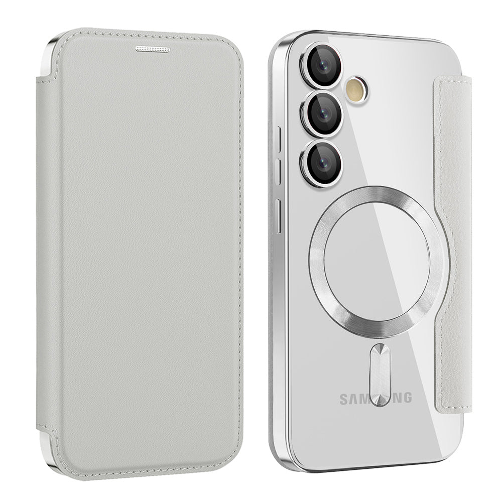 Capa MagSafe para Samsung Galaxy S24 S921, Techsuit, SmartMag Book, Cinzento