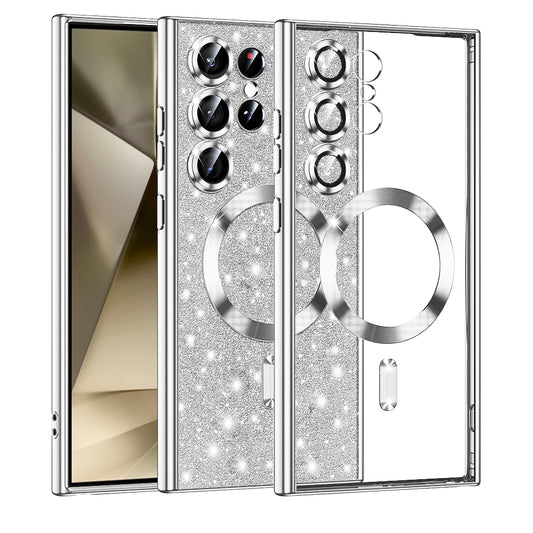 Capa MagSafe para Samsung Galaxy S24 Ultra S928, Techsuit, Luxury Glitter, Prateada