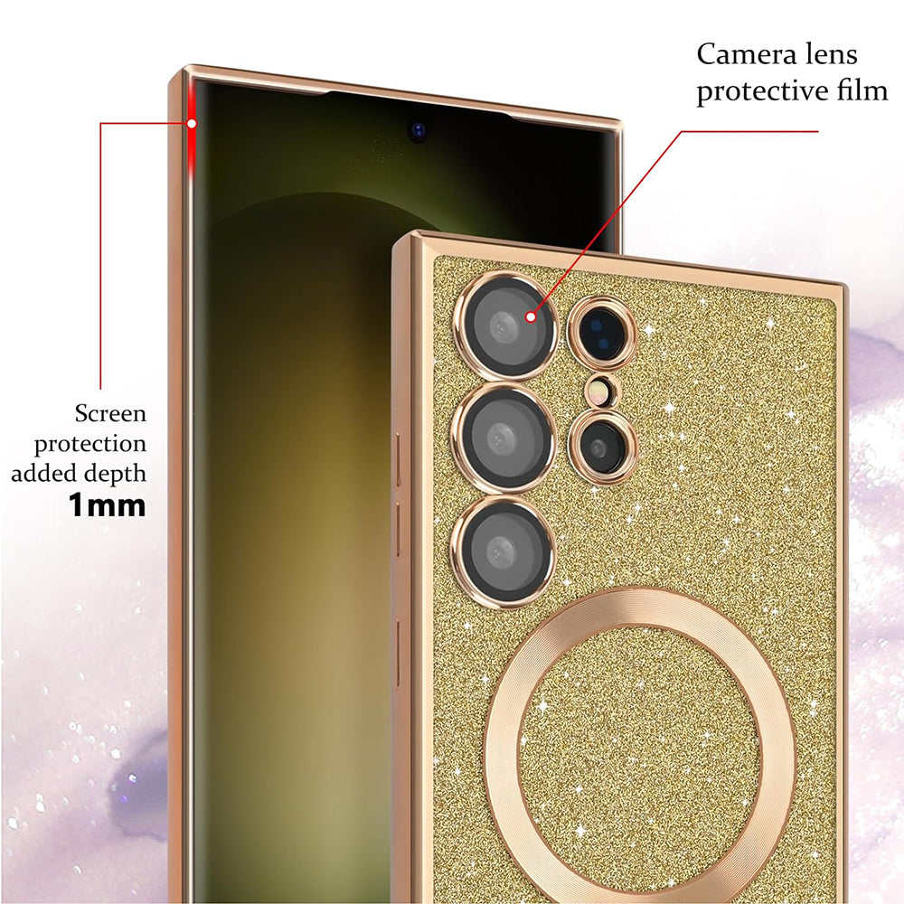 MagSafe Case for Samsung Galaxy S24 Ultra S928, Techsuit, Luxury Glitter, Silver