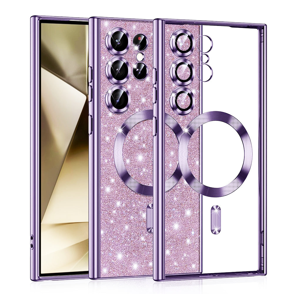 Capa MagSafe para Samsung Galaxy S24 Ultra S928, Techsuit, Luxury Glitter, Roxo Claro
