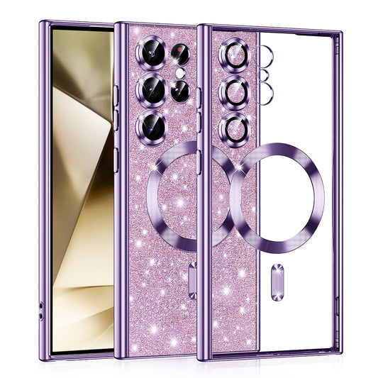 Capa MagSafe para Samsung Galaxy S24 Ultra S928, Techsuit, Luxury Glitter, Roxo Claro