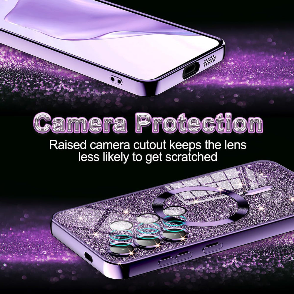 Capa MagSafe para Samsung Galaxy S24 Ultra S928, Techsuit, Luxury Glitter, Roxo Claro