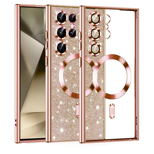 Capa MagSafe para Samsung Galaxy S24 Ultra S928, Techsuit, Luxury Glitter, Rosa Dourado