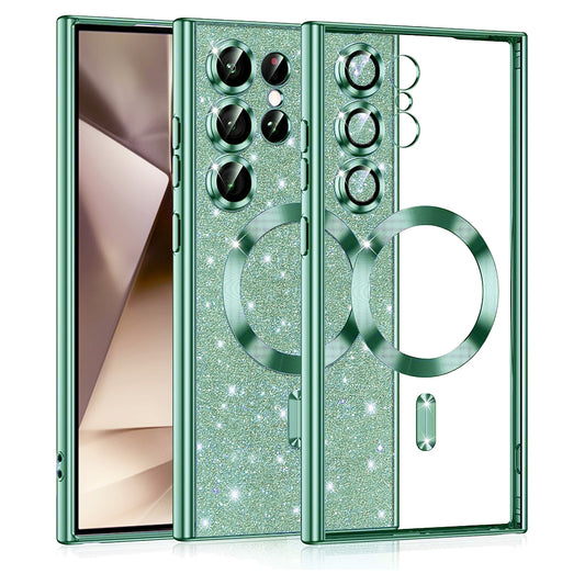 Capa MagSafe para Samsung Galaxy S24 Ultra S928, Techsuit, Luxury Glitter, Verde Claro