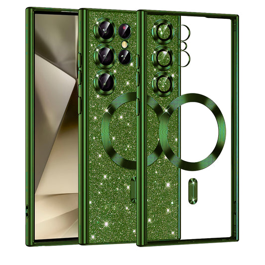 Capa MagSafe para Samsung Galaxy S24 Ultra S928, Techsuit, Luxury Glitter, Verde Escuro