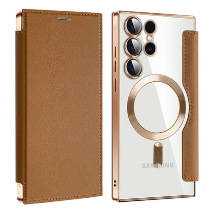 Capa MagSafe para Samsung Galaxy S24 Ultra S928, Techsuit, SmartMag Book, Castanha