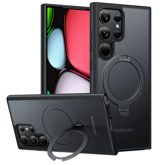 Capa MagSafe para Samsung Galaxy S24 Ultra S928, Torras, Ostand Spin, Preta