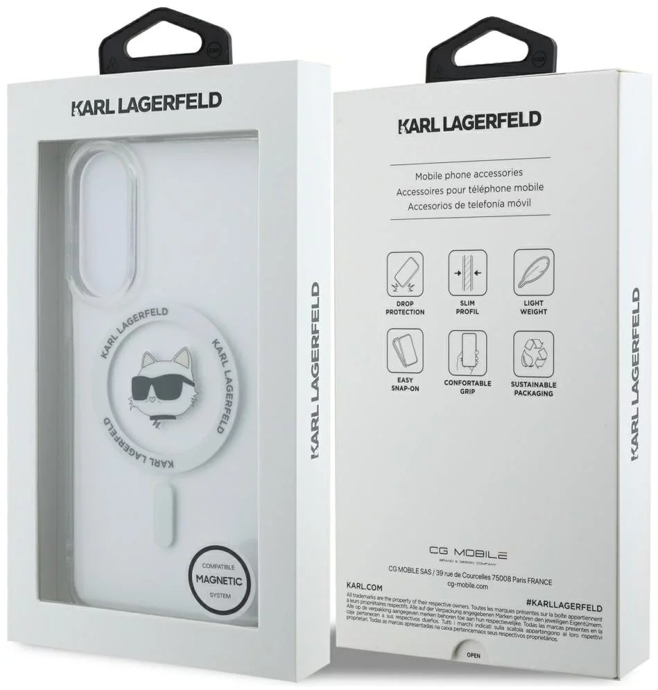 Capa MagSafe para Samsung Galaxy S25 Edge S937, Karl Lagerfeld, IML Choupette's Head, Branca.