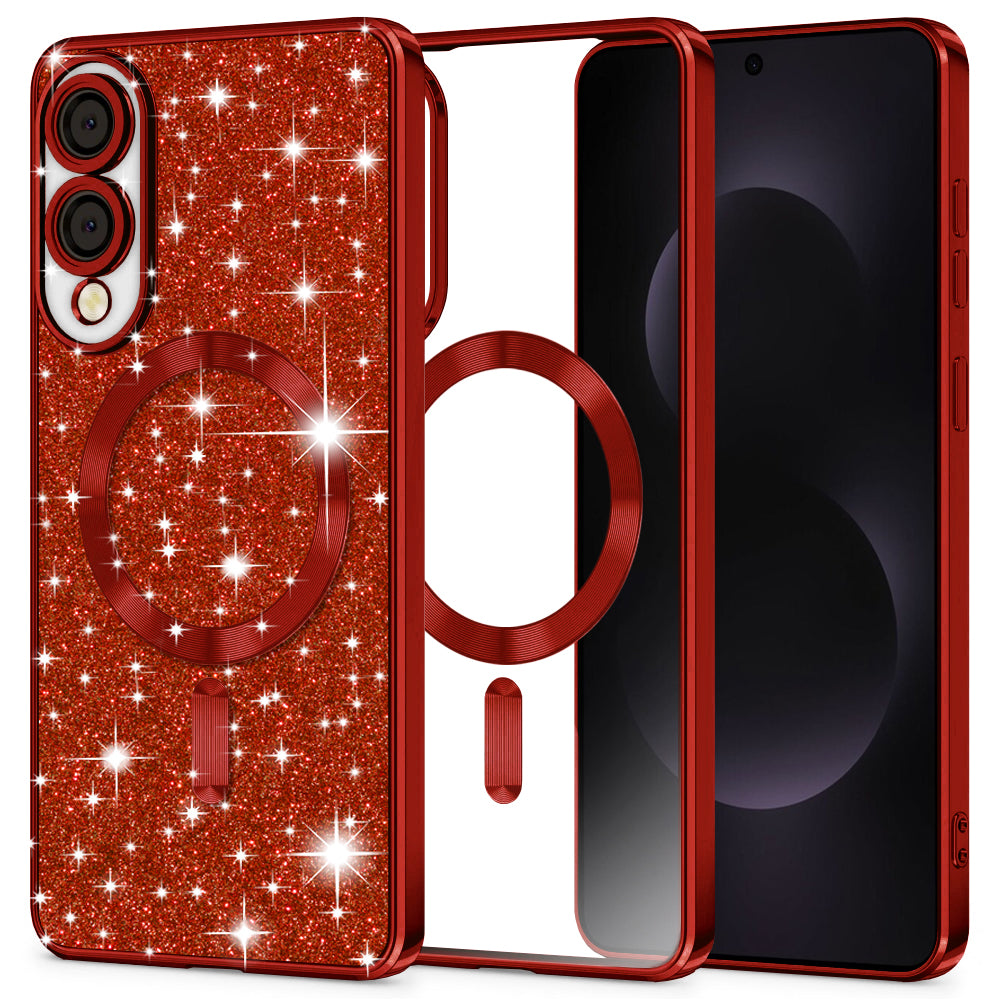 Capa MagSafe para Samsung Galaxy S25 Edge S937, Techsuit, Luxury Glitter, Vermelha