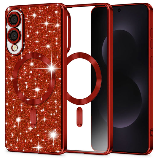 Capa MagSafe para Samsung Galaxy S25 Edge S937, Techsuit, Luxury Glitter, Vermelha
