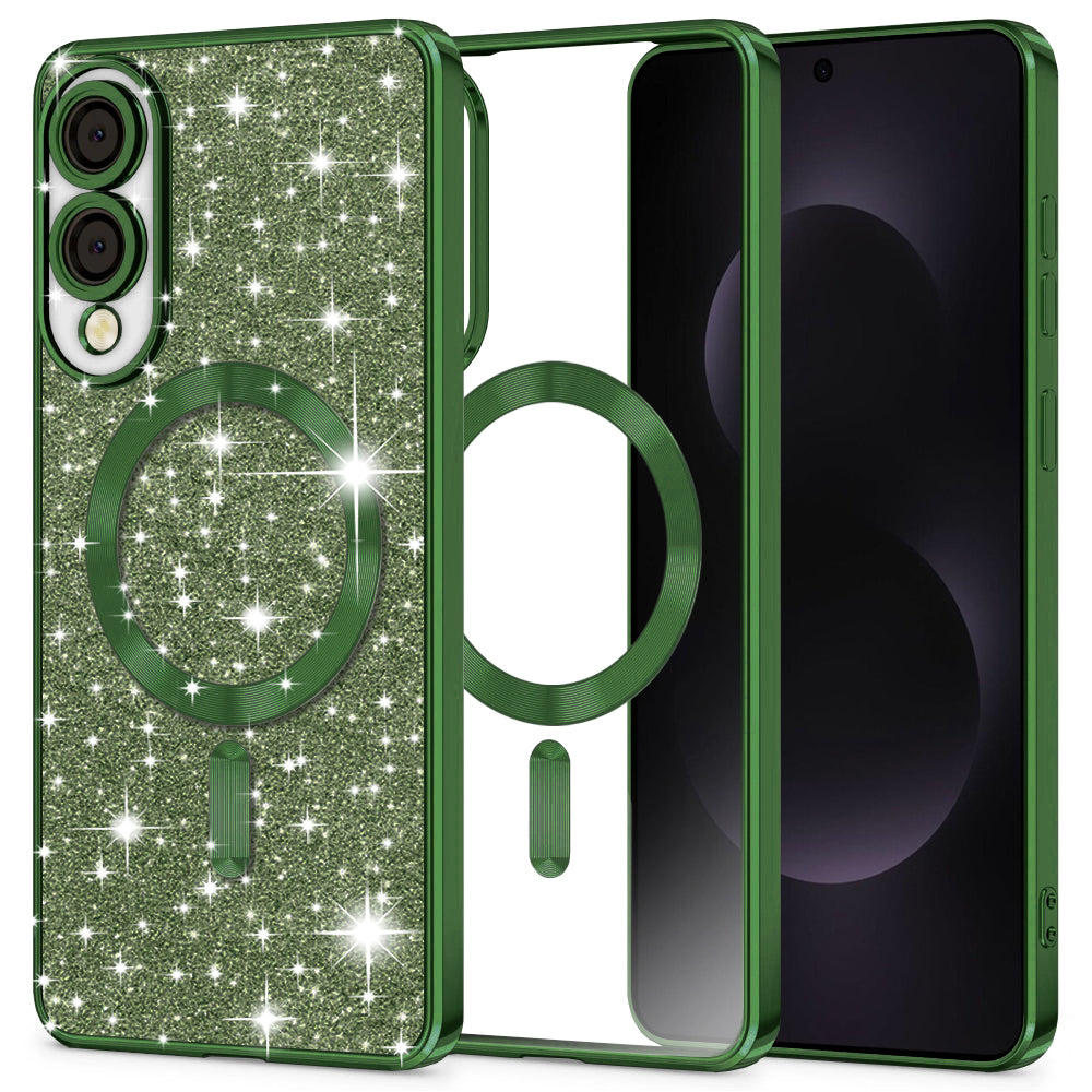 Capa MagSafe para Samsung Galaxy S25 Edge S937, Techsuit, Luxury Glitter, Verde Escuro