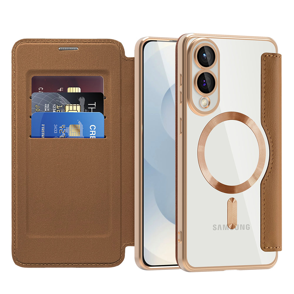MagSafe Case for Samsung Galaxy S25 Edge S937, Techsuit, SmartMag Book, Brown