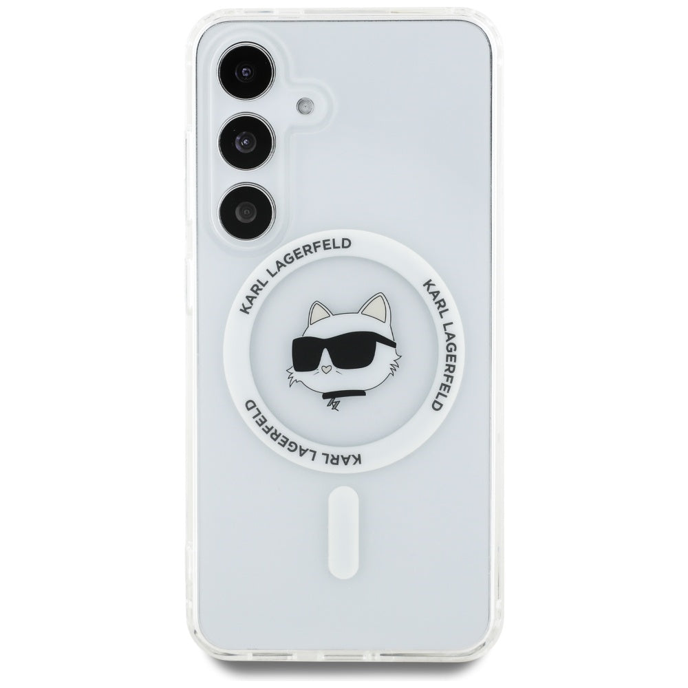 Capa MagSafe para Samsung Galaxy S25+ S936, Karl Lagerfeld, IML Choupette's Head, Branca.