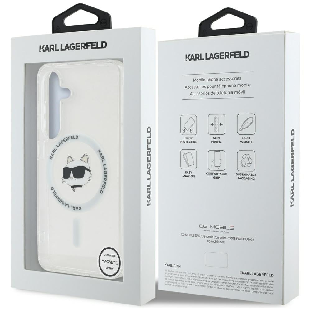 Capa MagSafe para Samsung Galaxy S25+ S936, Karl Lagerfeld, IML Choupette's Head, Branca.