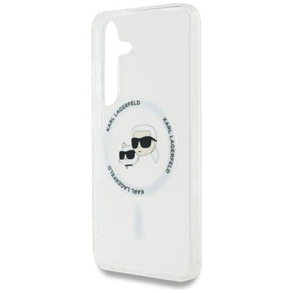Capa MagSafe para Samsung Galaxy S25+ S936, Karl Lagerfeld, IML Metal Karl & Choupette's Heads, Prateada.