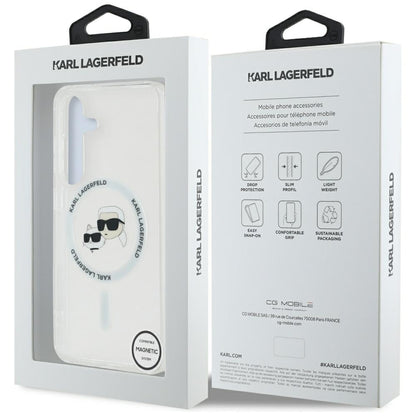 Capa MagSafe para Samsung Galaxy S25+ S936, Karl Lagerfeld, IML Metal Karl & Choupette's Heads, Prateada.