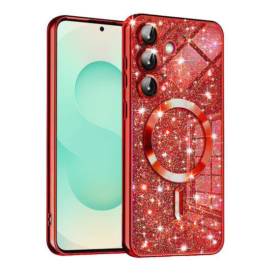Capa MagSafe para Samsung Galaxy S25+ S936, Techsuit, Luxury Glitter, Vermelha