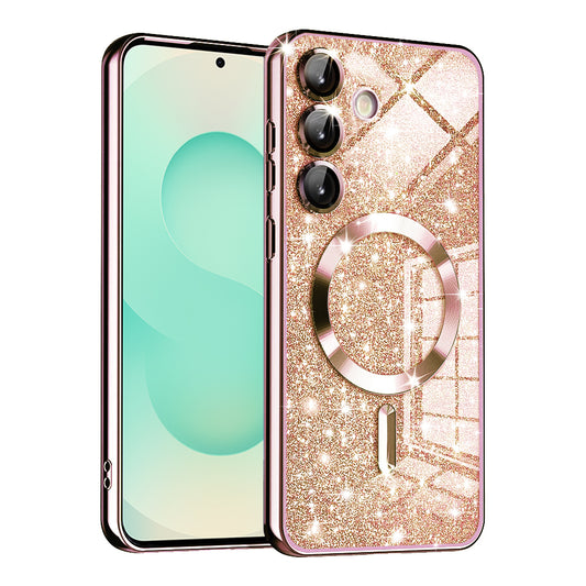 Capa MagSafe para Samsung Galaxy S25+ S936, Techsuit, Luxury Glitter, Rosa Dourado