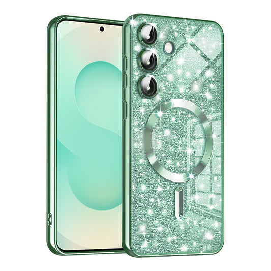 Capa MagSafe para Samsung Galaxy S25+ S936, Techsuit, Luxury Glitter, Verde Claro