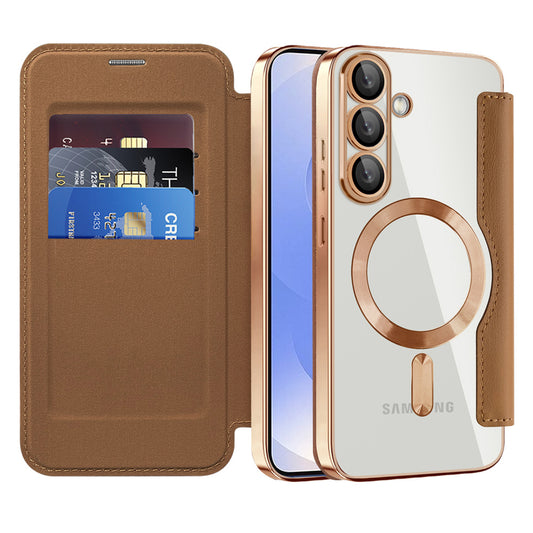 Capa MagSafe para Samsung Galaxy S25+ S936, Techsuit, SmartMag Book, Castanha
