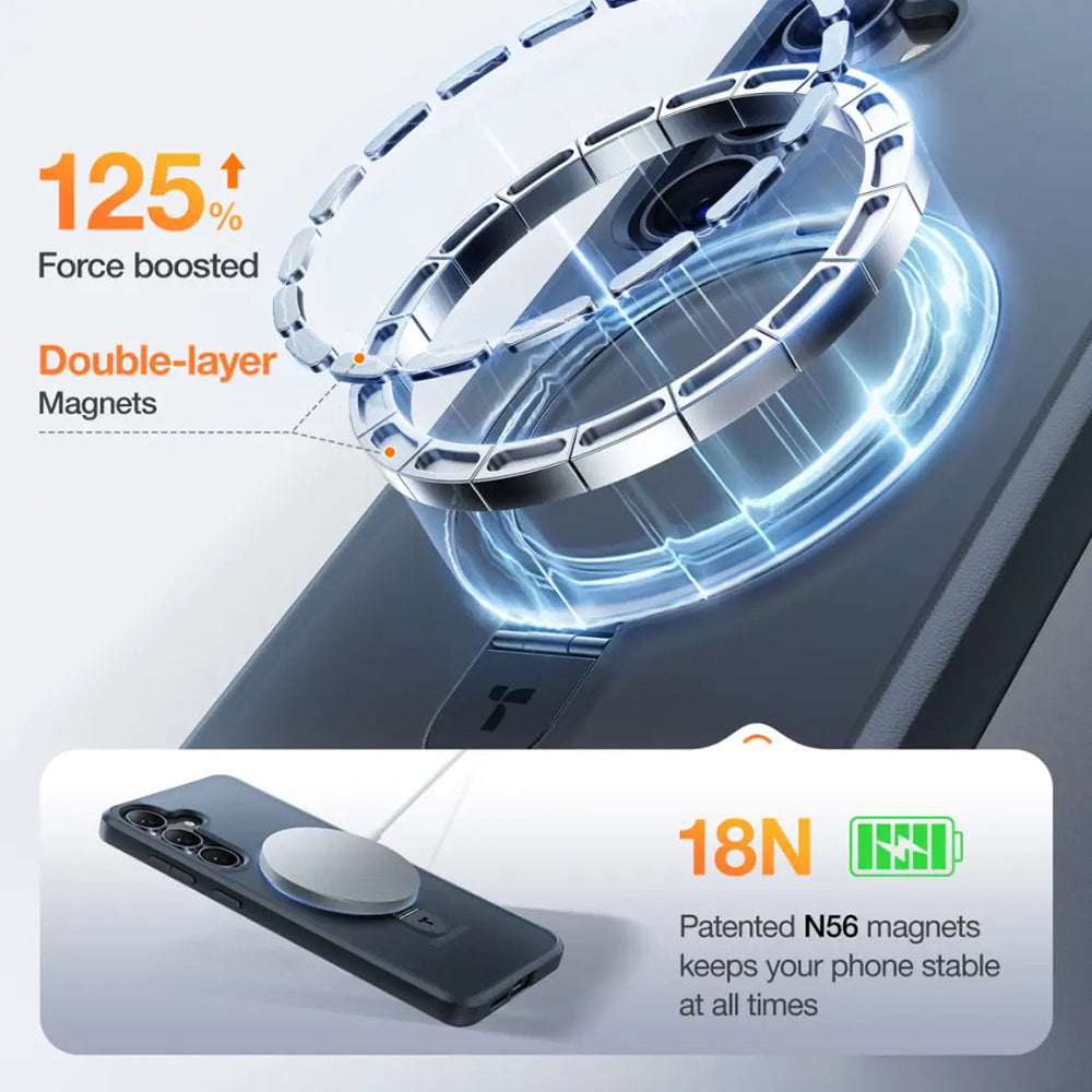 Capa MagSafe para Samsung Galaxy S25+ S936, Torras, Ostand, Preta