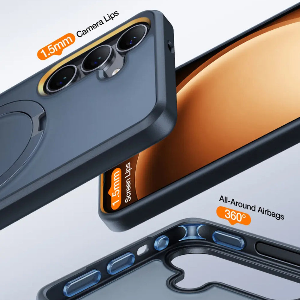 Capa MagSafe para Samsung Galaxy S25+ S936, Torras, Ostand, Preta