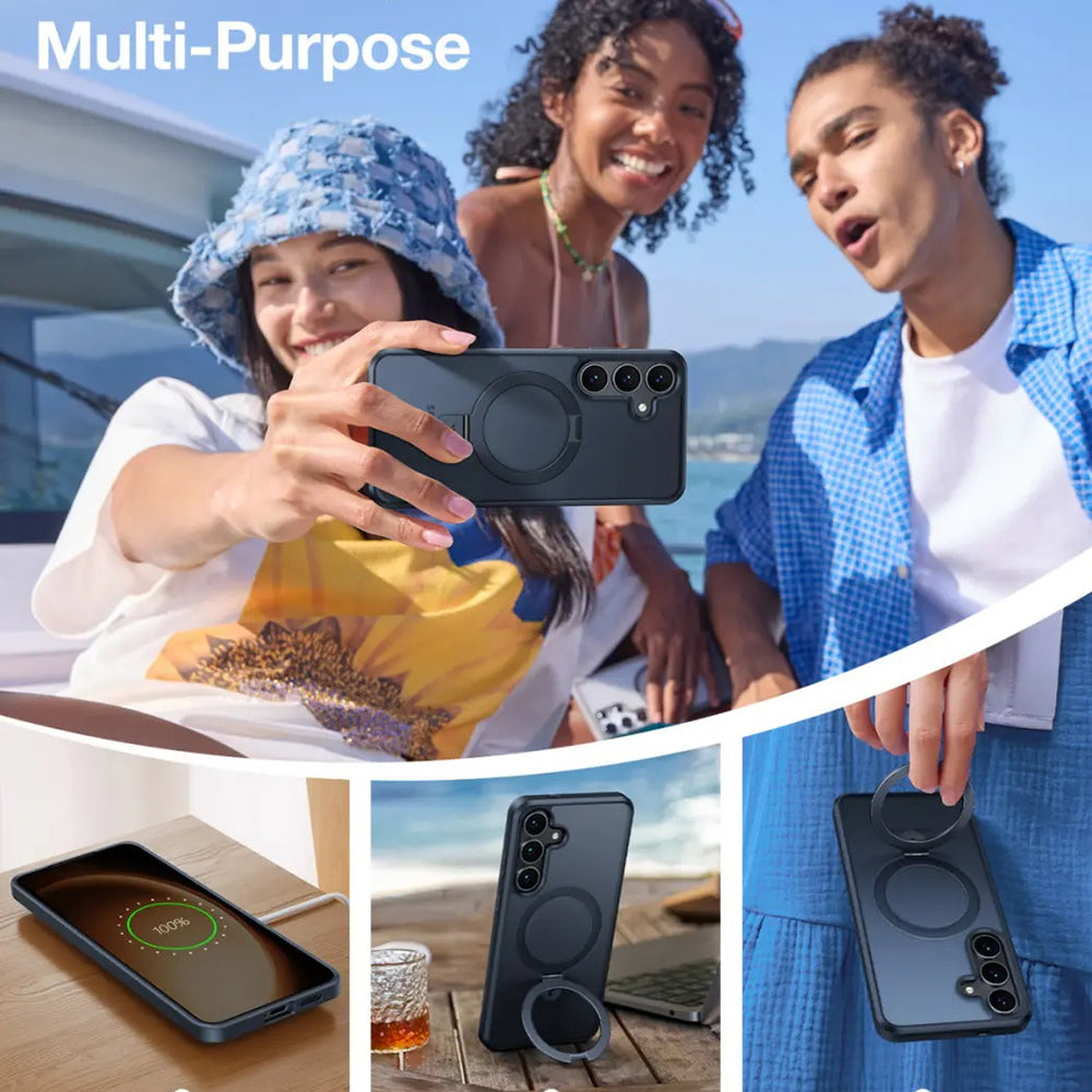 Capa MagSafe para Samsung Galaxy S25+ S936, Torras, Ostand, Preta