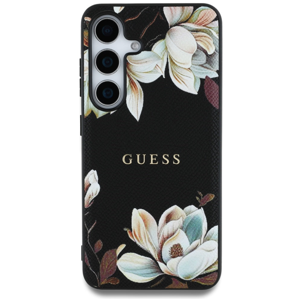MagSafe Case for Samsung Galaxy S25 S931, Guess, Grained Flowers, Black