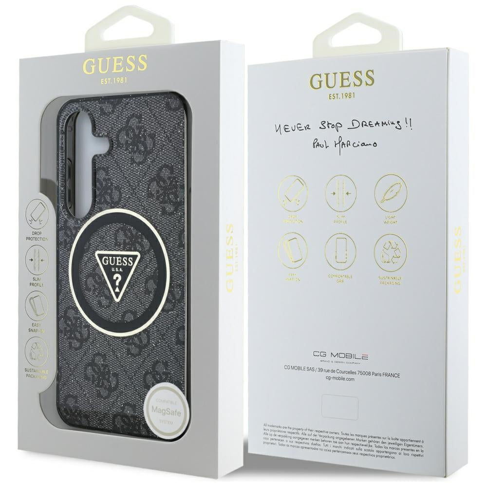 Capa MagSafe para Samsung Galaxy S25 S931, Guess, IML Glitter 4G Circle Triangle, Preta