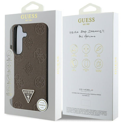 Capa MagSafe para Samsung Galaxy S25 S931, Guess, Peony Grained Hot Stamp Triangle, Marrom