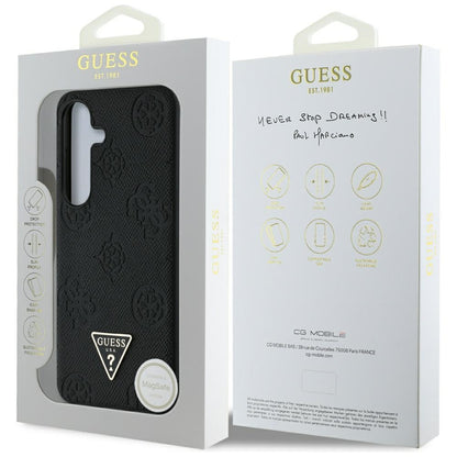 Capa MagSafe para Samsung Galaxy S25 S931, Guess, Peony Grained Hot Stamp Triangle, Preta
